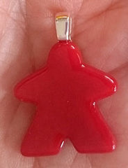 Glass Necklace Charm -  Red Meeple
