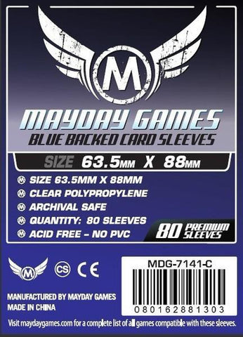 PREMIUM Mayday 63.5 x 88mm Blue Backed Card Sleeves (set of 80)