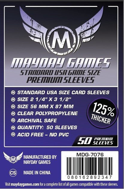 Top Shelf Gamer | PREMIUM Mayday USA Card Sleeves: 56 x 87mm (set of 50) Top Shelf Gamer | PREMIUM Mayday USA Card Sleeves: 56 x 87mm (set of 50)