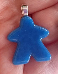 Glass Necklace Charm -  Blue Meeple